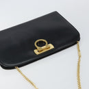 Salvatore Ferragamo Gancini Chain Shoulder Bag Leather Black Gold Auth 143759-6