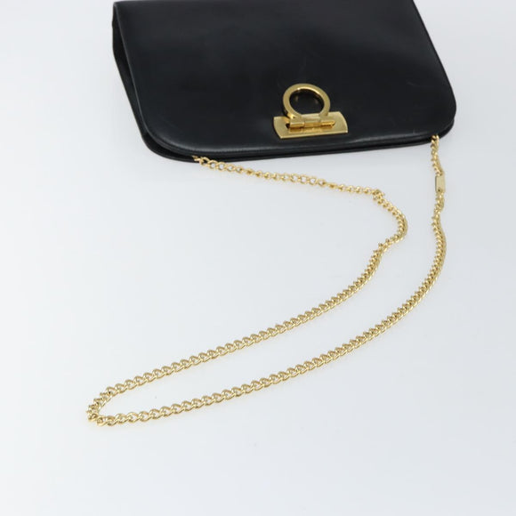 Salvatore Ferragamo Gancini Chain Shoulder Bag Leather Black Gold Auth 143759