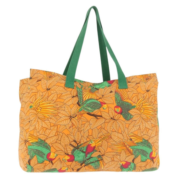 HERMES Tote Bag Canvas Orange Green Auth 143760