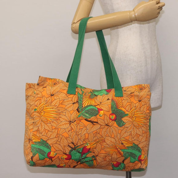 HERMES Tote Bag Canvas Orange Green Auth 143760