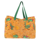 HERMES Tote Bag Canvas Orange Green Auth 143760-2