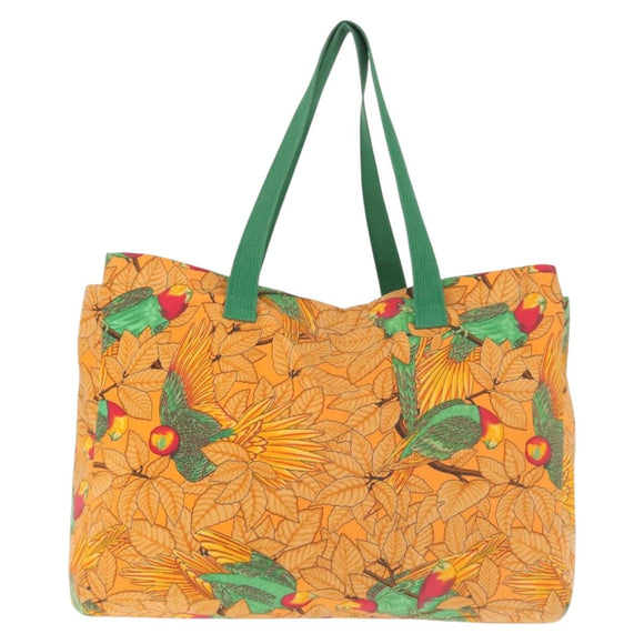 HERMES Tote Bag Canvas Orange Green Auth 143760