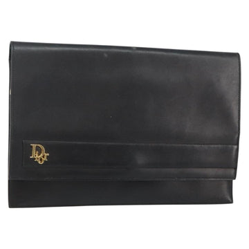 Christian Dior Clutch Bag Leather Black Gold Auth 143761