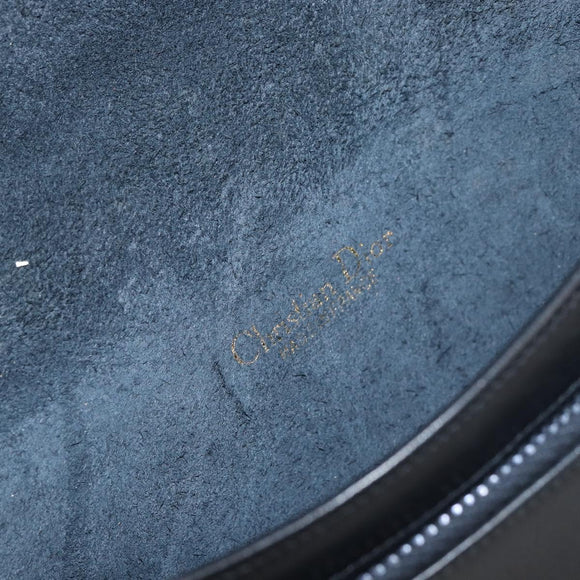 Christian Dior Clutch Bag Leather Black Gold Auth 143761