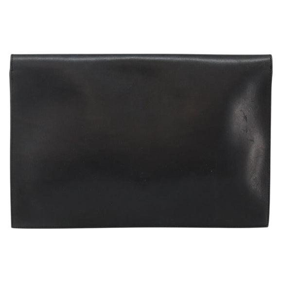 Christian Dior Clutch Bag Leather Black Gold Auth 143761