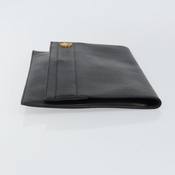 Christian Dior Clutch Bag Leather Black Gold Auth 143761