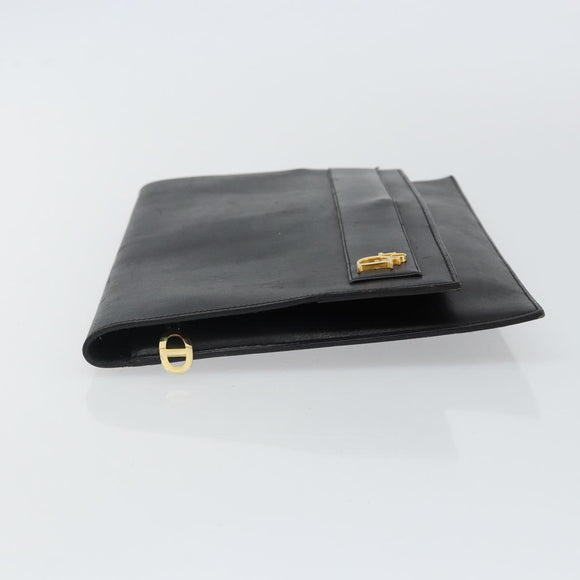 Christian Dior Clutch Bag Leather Black Gold Auth 143761
