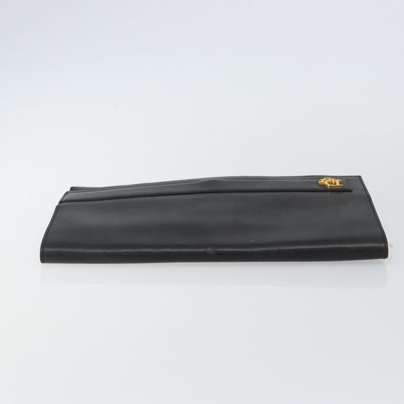 Christian Dior Clutch Bag Leather Black Gold Auth 143761