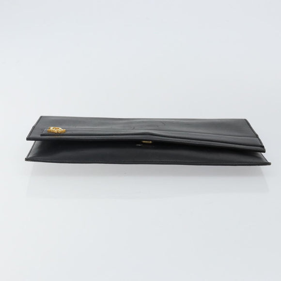 Christian Dior Clutch Bag Leather Black Gold Auth 143761