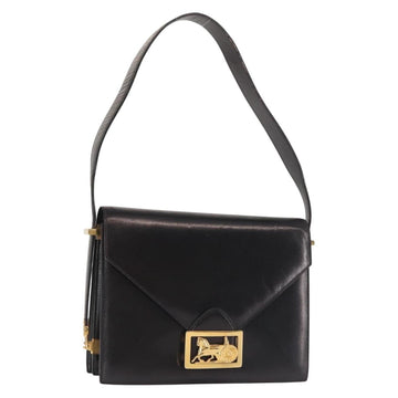 CELINE Horse Carriage Shoulder Bag Leather Black Gold Auth 143763