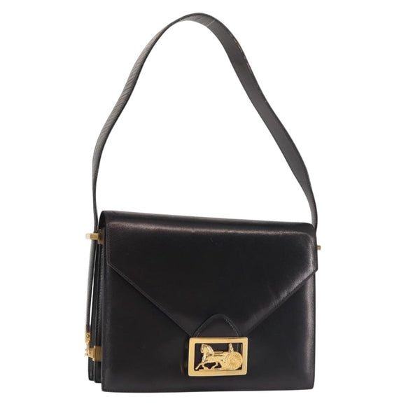 CELINE Horse Carriage Shoulder Bag Leather Black Gold Auth 143763