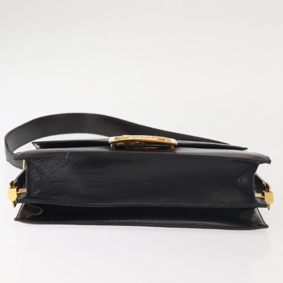 CELINE Horse Carriage Shoulder Bag Leather Black Gold Auth 143763