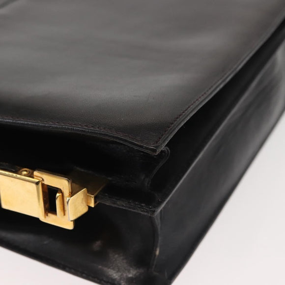 CELINE Horse Carriage Shoulder Bag Leather Black Gold Auth 143763