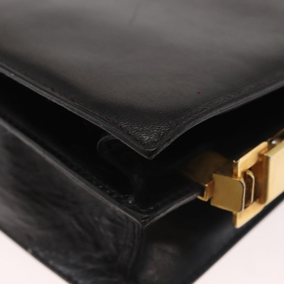 CELINE Horse Carriage Shoulder Bag Leather Black Gold Auth 143763