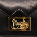 CELINE Horse Carriage Shoulder Bag Leather Black Gold Auth 143763-17