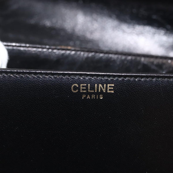 CELINE Horse Carriage Shoulder Bag Leather Black Gold Auth 143763