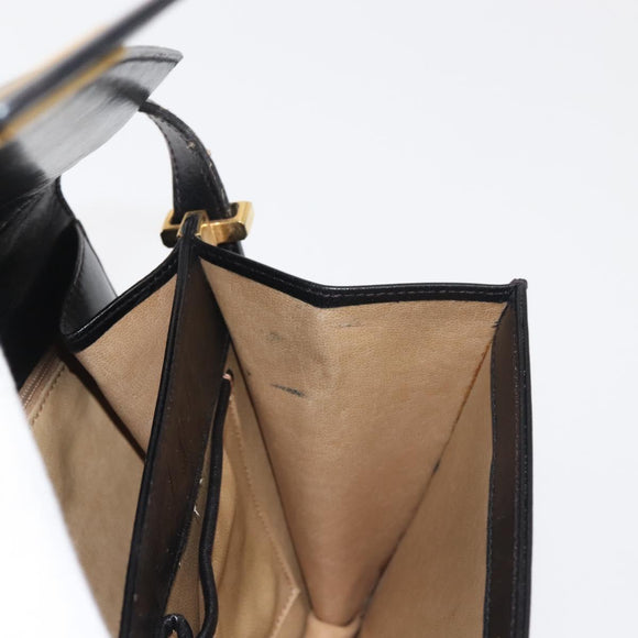 CELINE Horse Carriage Shoulder Bag Leather Black Gold Auth 143763