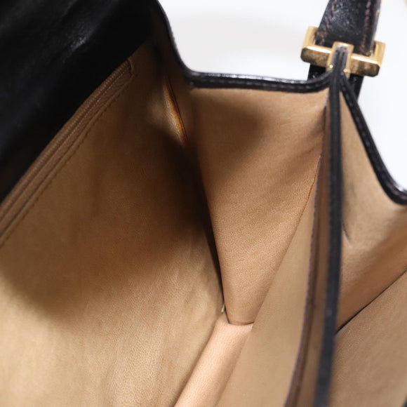 CELINE Horse Carriage Shoulder Bag Leather Black Gold Auth 143763