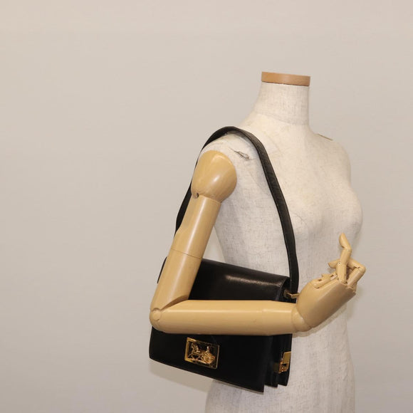 CELINE Horse Carriage Shoulder Bag Leather Black Gold Auth 143763