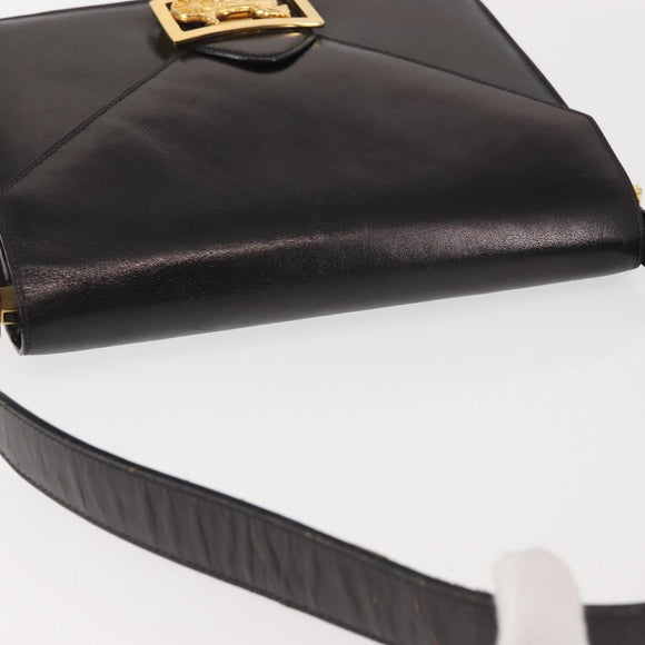 CELINE Horse Carriage Shoulder Bag Leather Black Gold Auth 143763