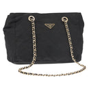 PRADA Chain Shoulder Bag Nylon Black Gold Auth 143765-1