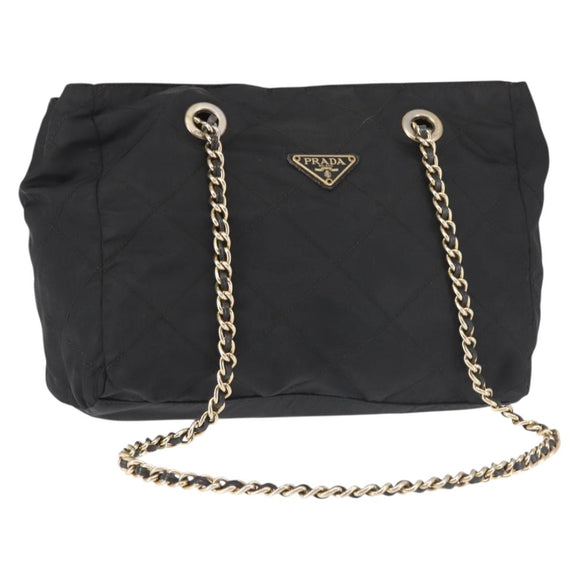 PRADA Chain Shoulder Bag Nylon Black Gold Auth 143765