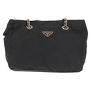 PRADA Chain Shoulder Bag Nylon Black Gold Auth 143765-13