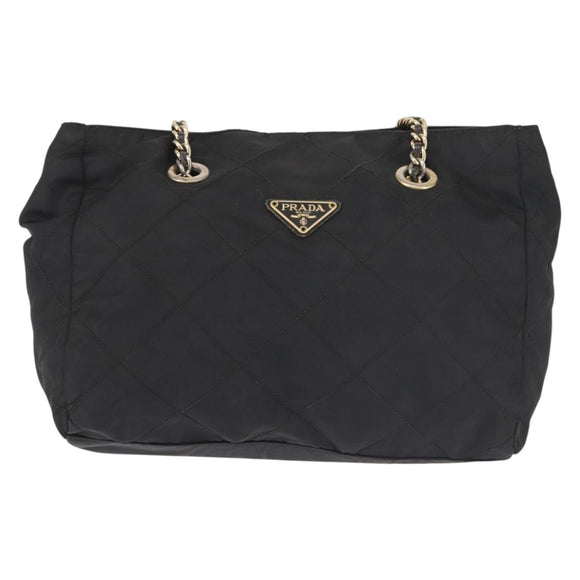 PRADA Chain Shoulder Bag Nylon Black Gold Auth 143765