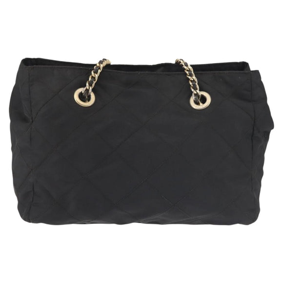 PRADA Chain Shoulder Bag Nylon Black Gold Auth 143765