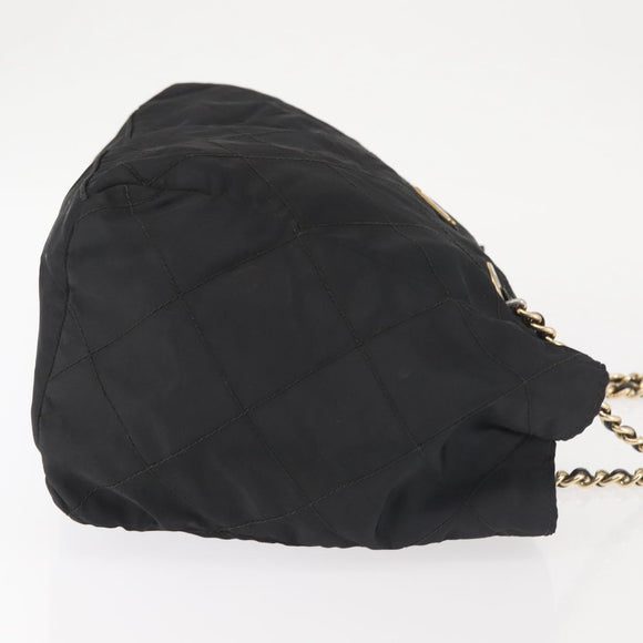 PRADA Chain Shoulder Bag Nylon Black Gold Auth 143765