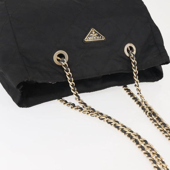 PRADA Chain Shoulder Bag Nylon Black Gold Auth 143765