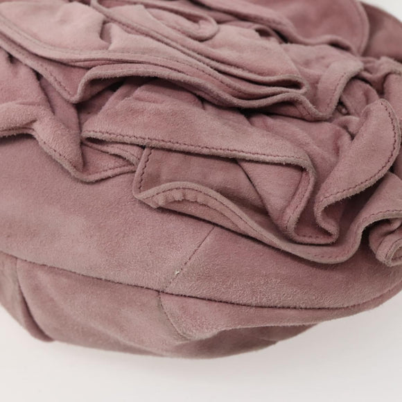 SAINT LAURENT Rive Gauche Shoulder Bag Suede Pink Silver Auth 143766