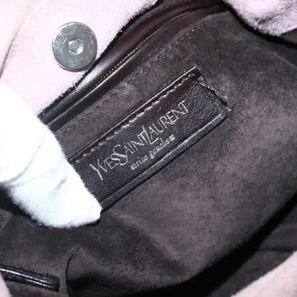 SAINT LAURENT Rive Gauche Shoulder Bag Suede Pink Silver Auth 143766