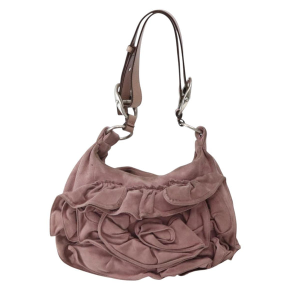 SAINT LAURENT Rive Gauche Shoulder Bag Suede Pink Silver Auth 143766