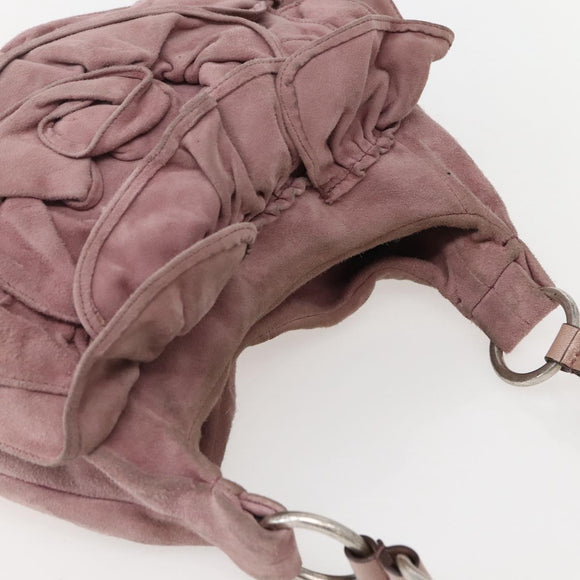 SAINT LAURENT Rive Gauche Shoulder Bag Suede Pink Silver Auth 143766