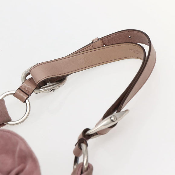 SAINT LAURENT Rive Gauche Shoulder Bag Suede Pink Silver Auth 143766