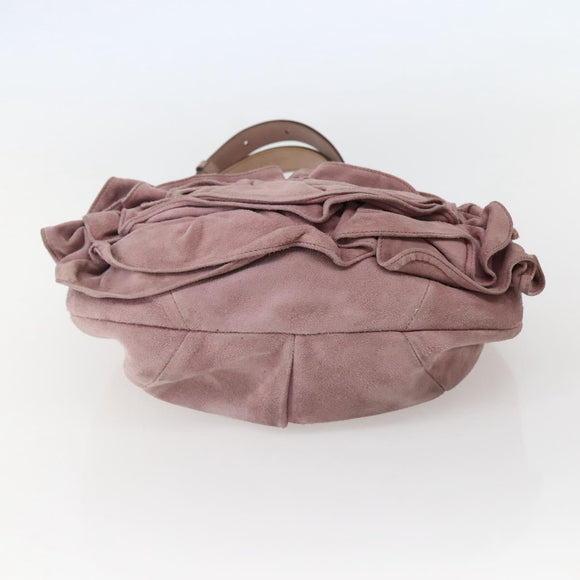 SAINT LAURENT Rive Gauche Shoulder Bag Suede Pink Silver Auth 143766