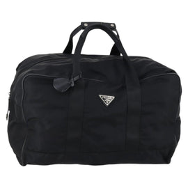 PRADA Boston Bag Nylon Black Silver Auth 143769