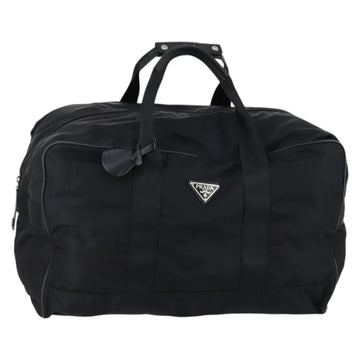 PRADA Boston Bag Nylon Black Silver Auth 143769