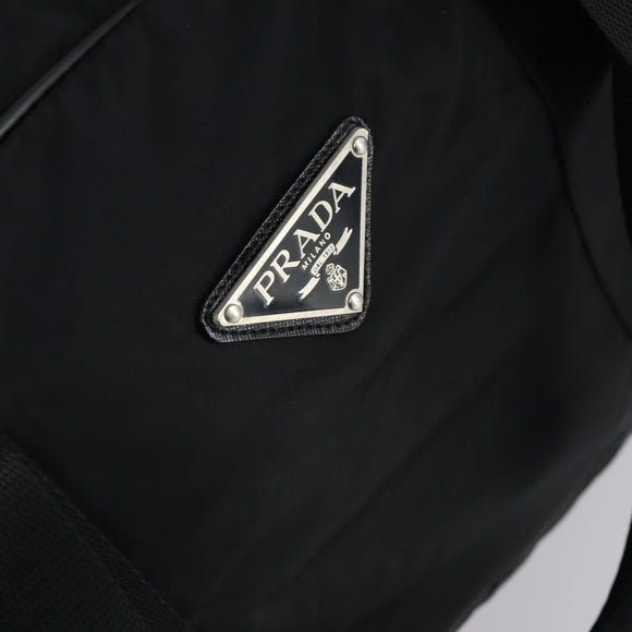 PRADA Boston Bag Nylon Black Silver Auth 143769