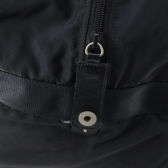 PRADA Boston Bag Nylon Black Silver Auth 143769