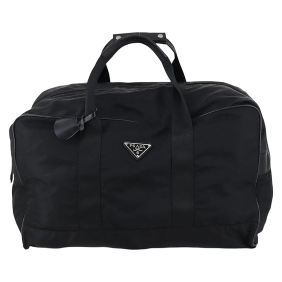 PRADA Boston Bag Nylon Black Silver Auth 143769