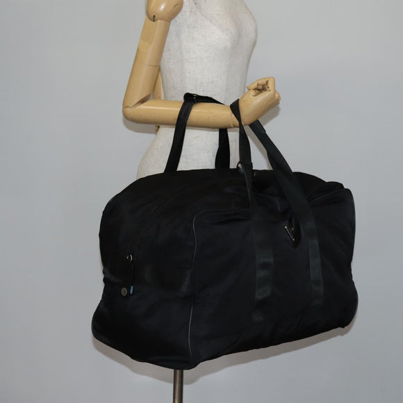 PRADA Boston Bag Nylon Black Silver Auth 143769
