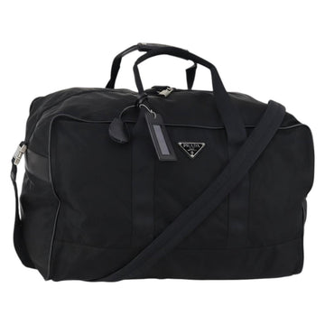 PRADA Boston Bag Nylon 2way Black Silver Auth 143770
