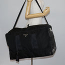 PRADA Boston Bag Nylon 2way Black Silver Auth 143770-25