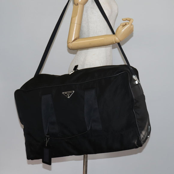 PRADA Boston Bag Nylon 2way Black Silver Auth 143770