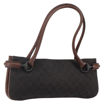 GUCCI GG Canvas Horsebit Shoulder Bag Black Silver 101345 Auth 143774