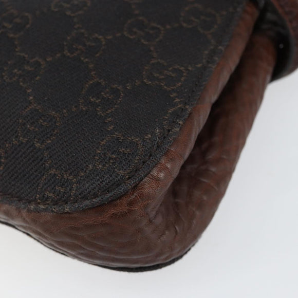 GUCCI GG Canvas Horsebit Shoulder Bag Black Silver 101345 Auth 143774