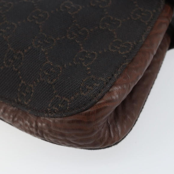 GUCCI GG Canvas Horsebit Shoulder Bag Black Silver 101345 Auth 143774