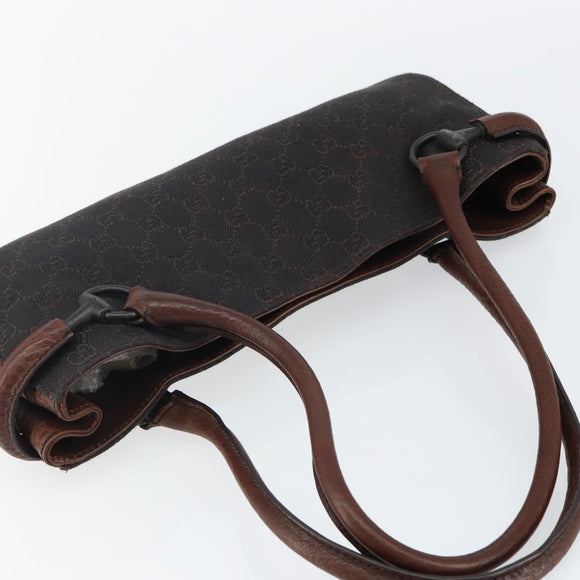 GUCCI GG Canvas Horsebit Shoulder Bag Black Silver 101345 Auth 143774